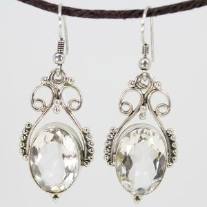 Open Work Clear Crystal Quartz Queenly Earrings